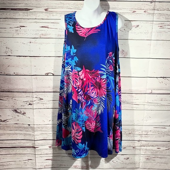 Nelly Aura 1x NWOT Blue Floral Print Dress - Picture 1 of 3